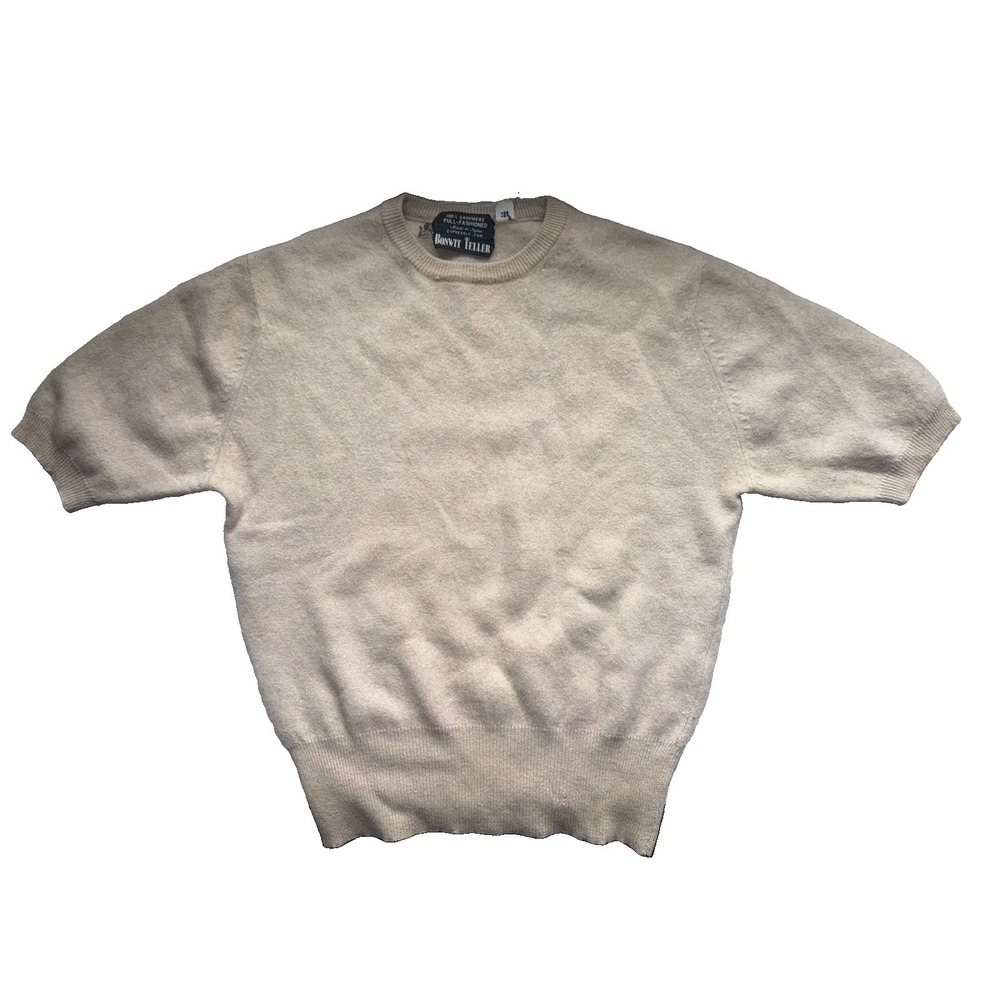 Vintage Bonwit Teller 100% Cashmere Short Sleeve Sweater Beige Size 36 XS S